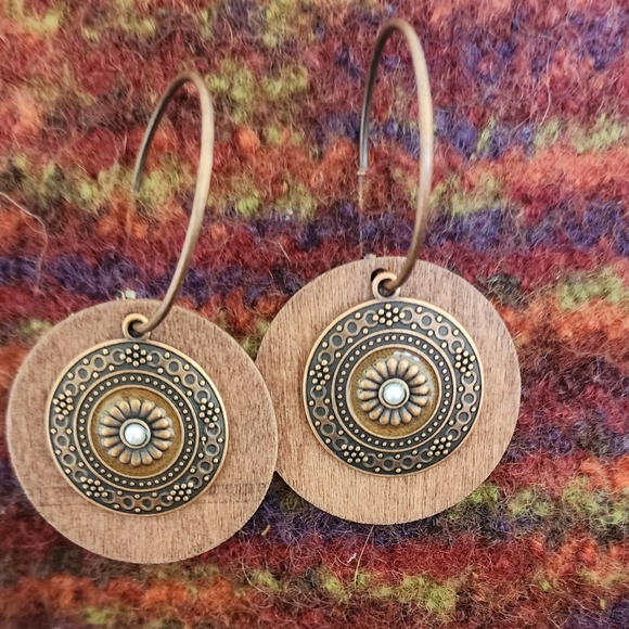 Bohemian Style Wood Dangle Earrings - Picture 2 of 6